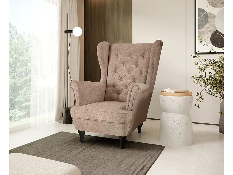 CHESTERFIELD-SESSEL Falco hellbraun mit Wenge Holzbeinen