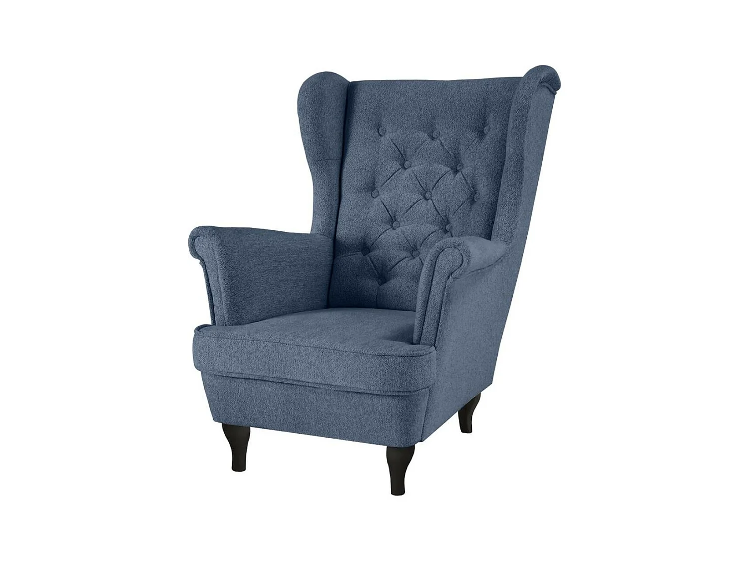 CHESTERFIELD-SESSEL Falco dunkelblau mit Wenge Holzbeinen