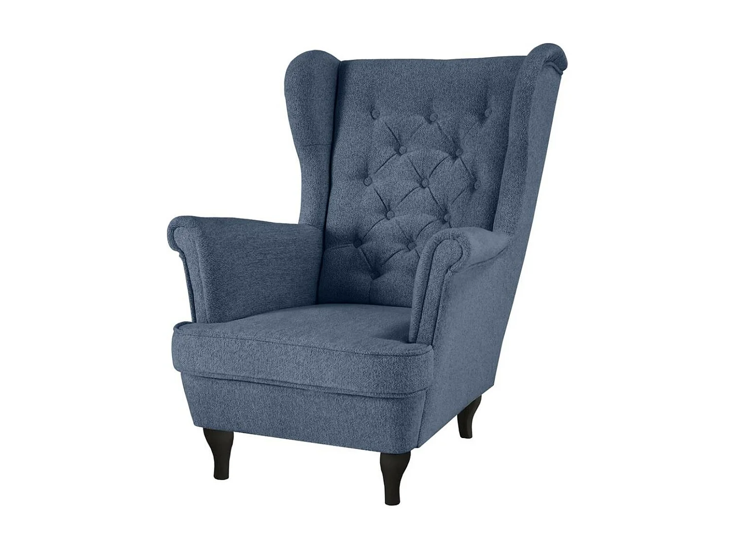 CHESTERFIELD-SESSEL Falco dunkelblau mit Wenge Holzbeinen