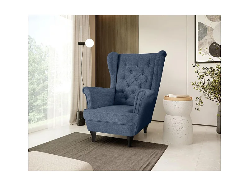 CHESTERFIELD-FAUTEUIL Falco bleu foncé avec pieds en bois wengé