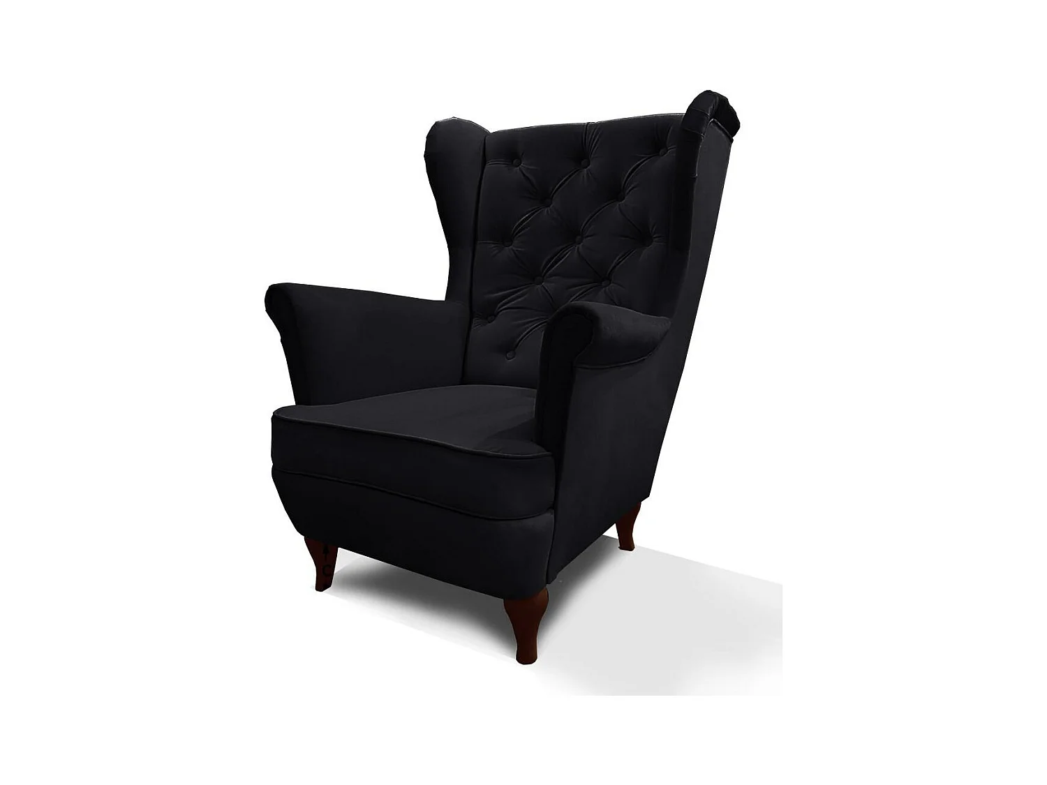 CHESTERFIELD-SESSEL Falco schwarz mit Holzbeinen