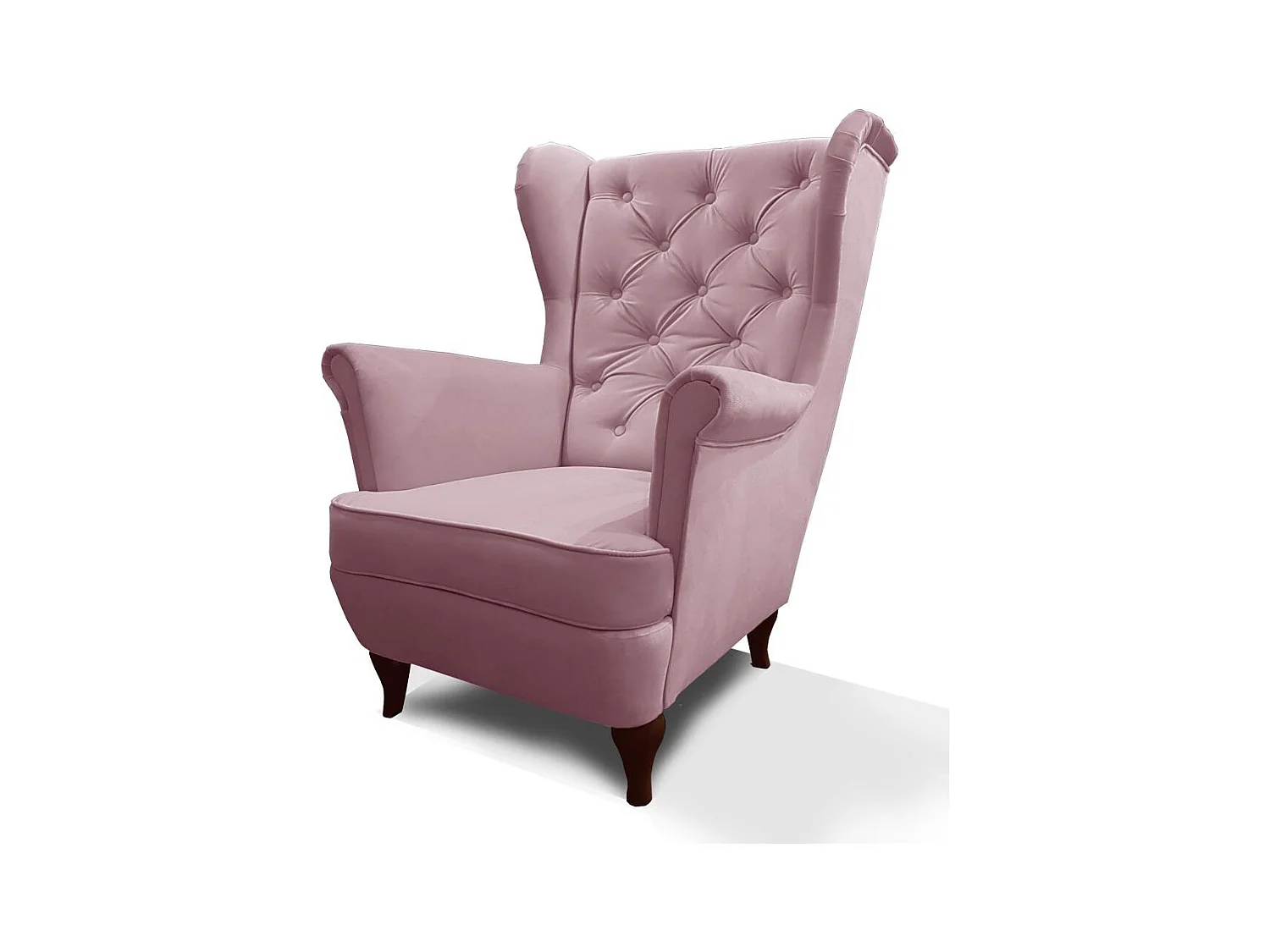 CHESTERFIELD-SESSEL Falco rosa mit Holzbeinen