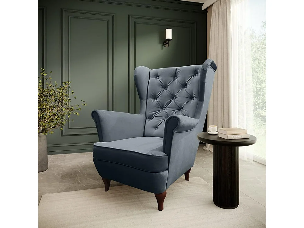 CHESTERFIELD-FAUTEUIL Falco gris foncé avec pieds en bois