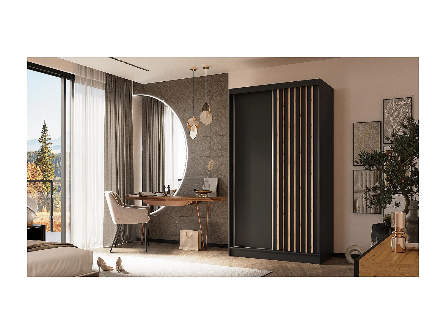 ARMOIRE A PORTES FERMÉES Helios 120/216/61 noir+chêne Artisan avec tiroirs