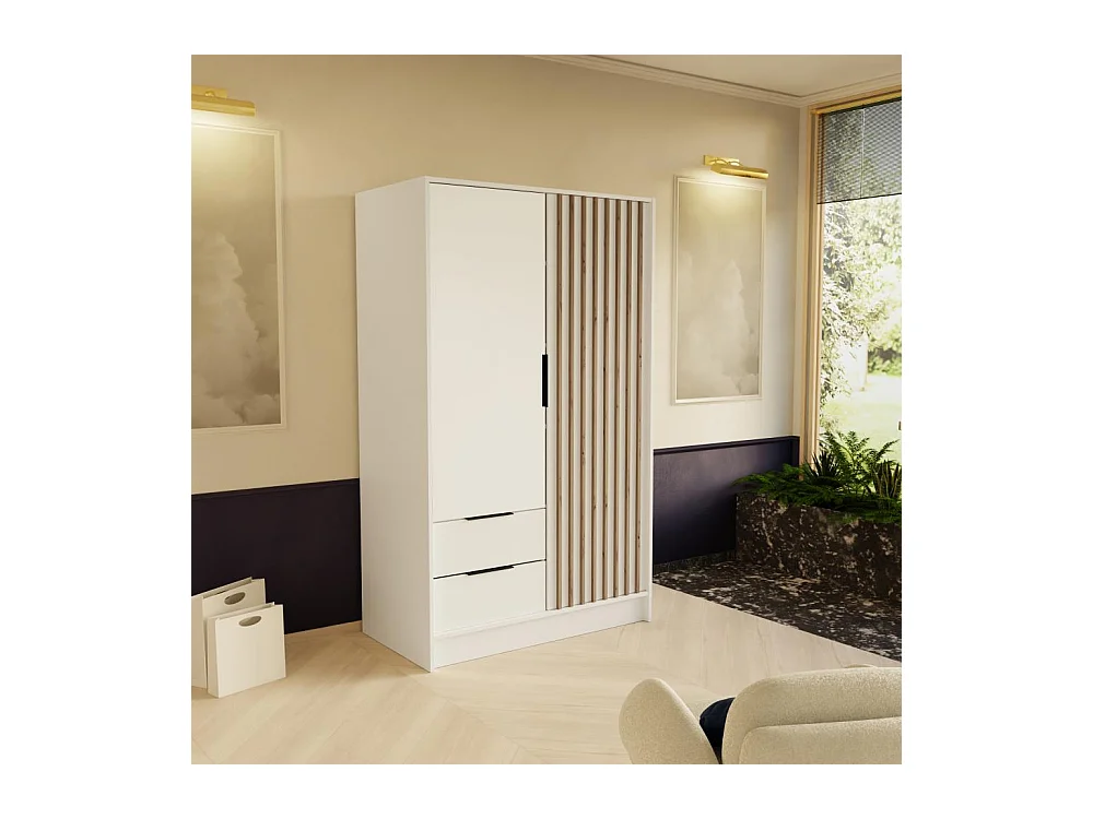 DREHTÜRENSCHRANK Nero 100/51/200 cm mit Lamellen weiß