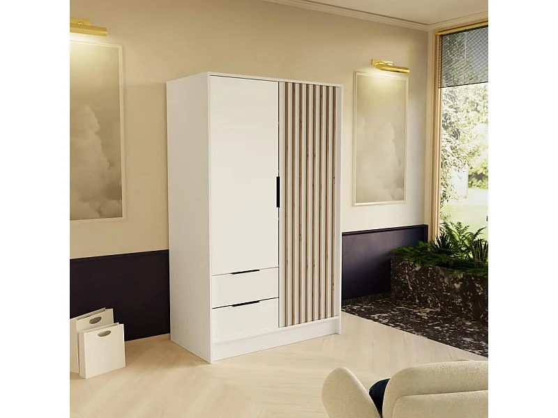 ARMOIRE À PORTES TOURNANTES Nero 100/51/200 cm avec lamelles blanc