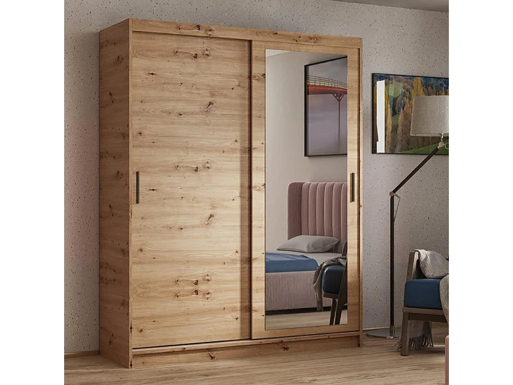 ARMOIRE A PORTES FERMÉES Hela 120/205/60 2 portes chêne Artisan avec miroir