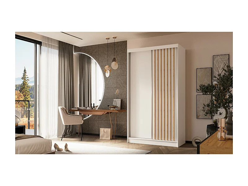 ARMOIRE A PORTES FERMÉES Helios 120/216/61 blanc+chêne Artisan avec tiroirs