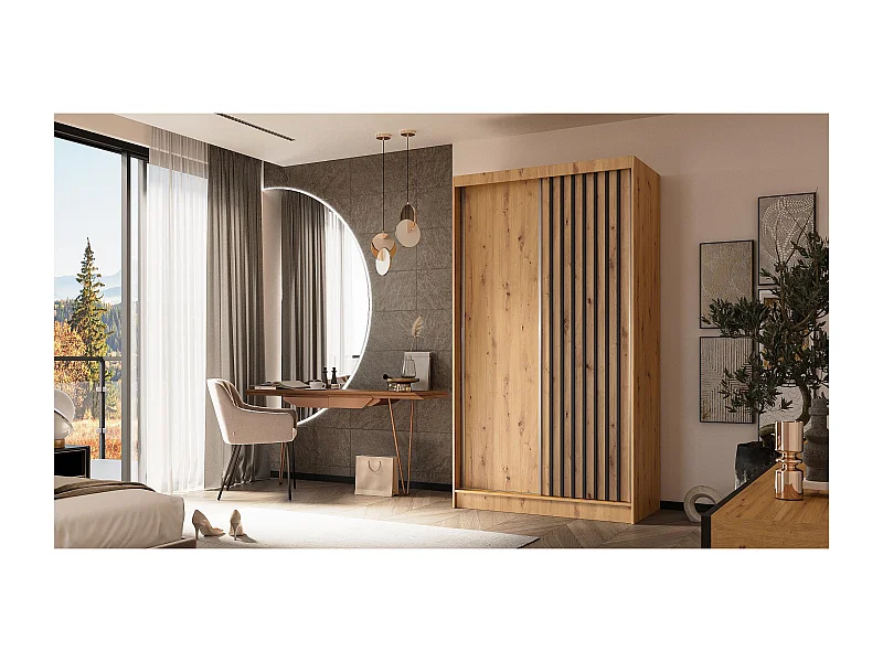 ARMOIRE A PORTES FERMÉES Helios 120/216/61 chêne Artisan+noir avec tiroirs