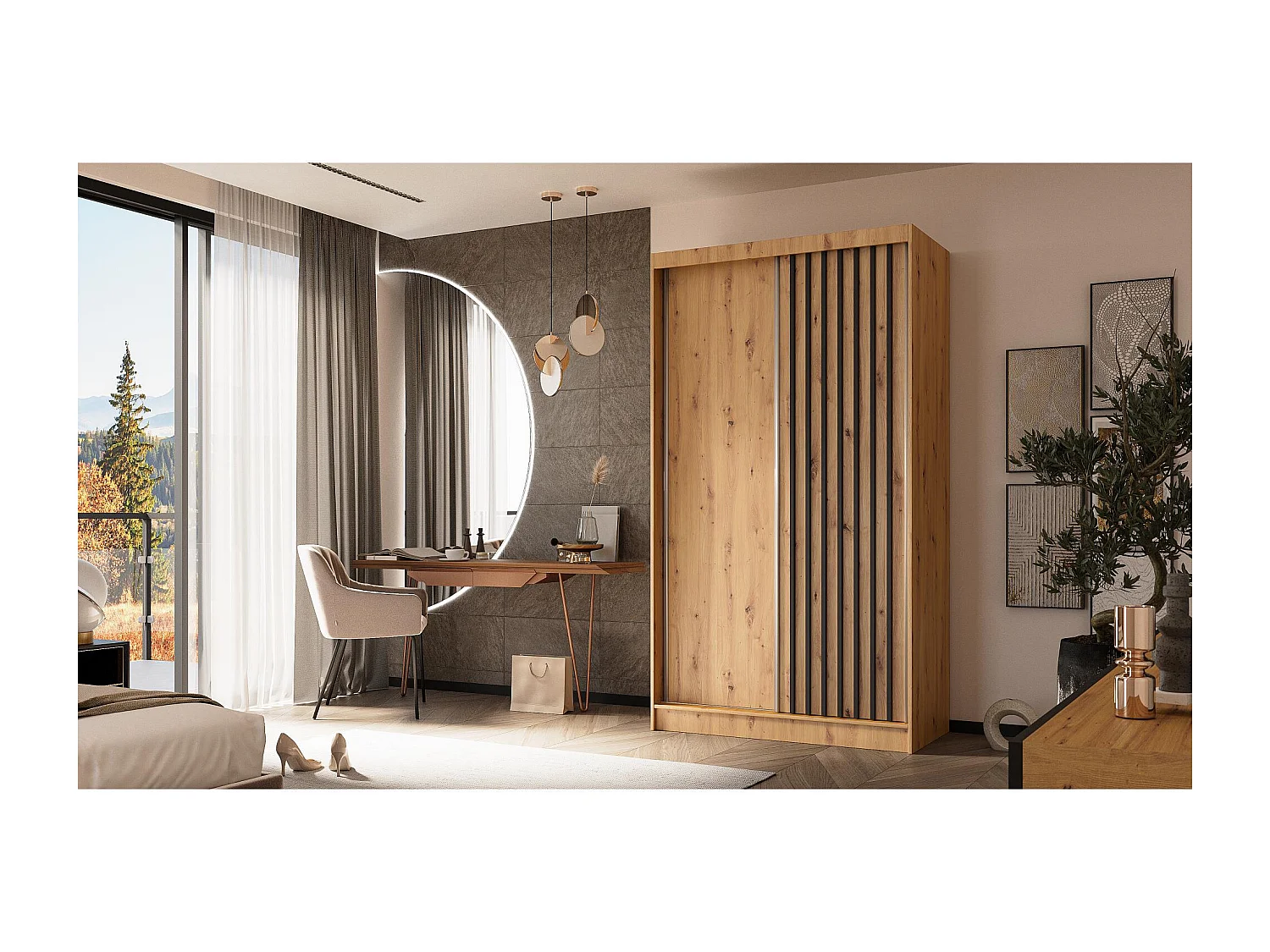 ARMOIRE A PORTES FERMÉES Helios 120/216/61 chêne Artisan+noir avec tiroirs