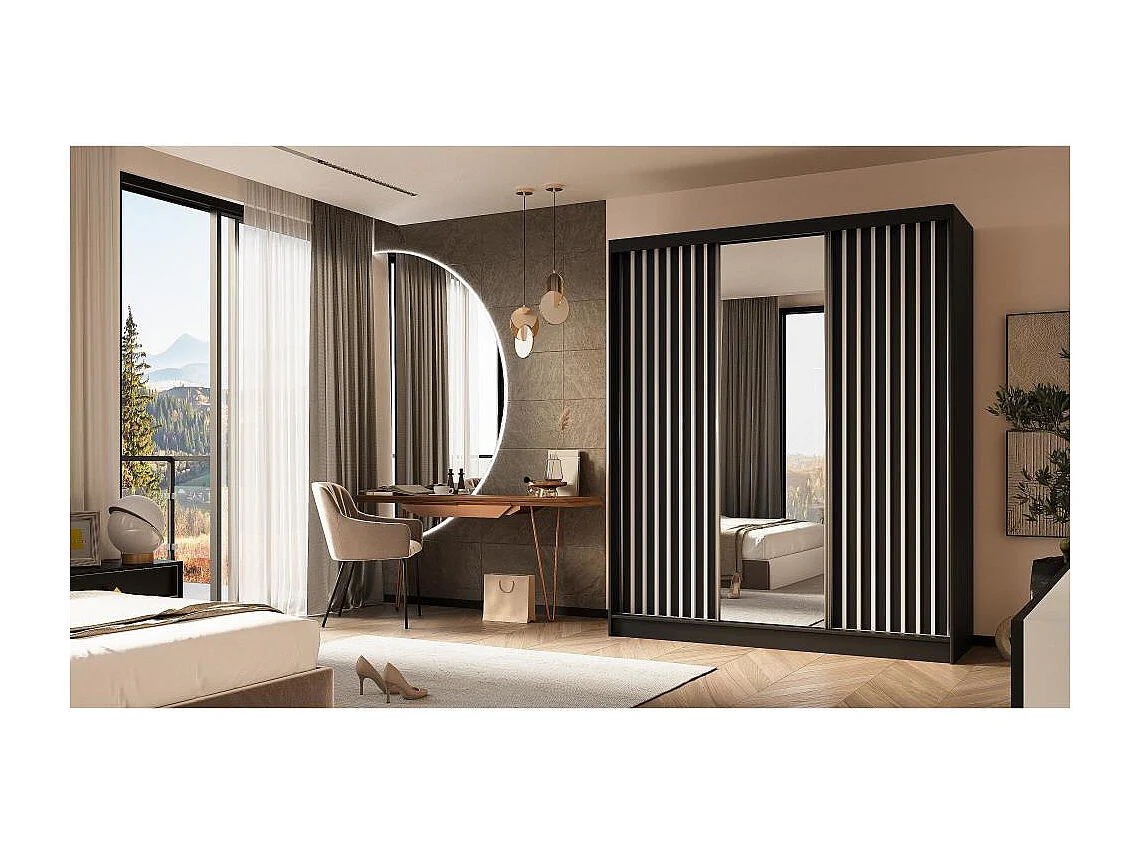 ARMOIRE A PORTES FERMÉES Helix 180/216/61 noir+blanc avec insert de tiroir