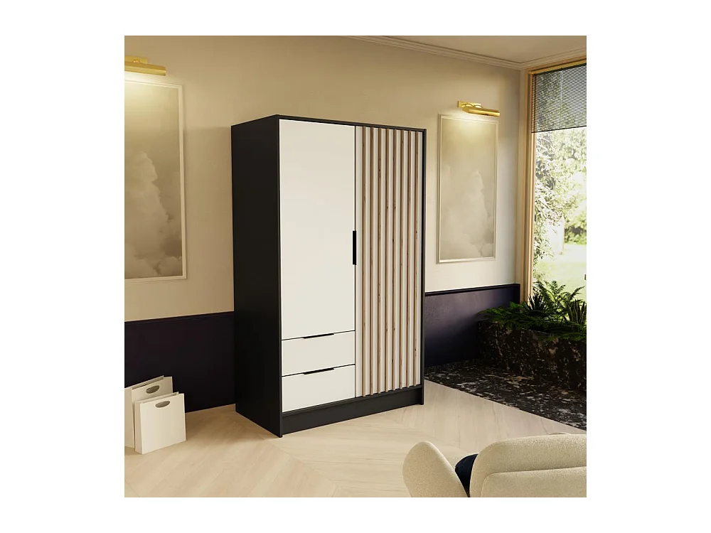 DREHTÜRENSCHRANK Nero 100/51/200 cm mit Lamellen schwarz+weiß