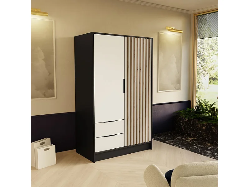 ARMOIRE À PORTES TOURNANTES Nero 100/51/200 cm avec lamelles noir+blanc
