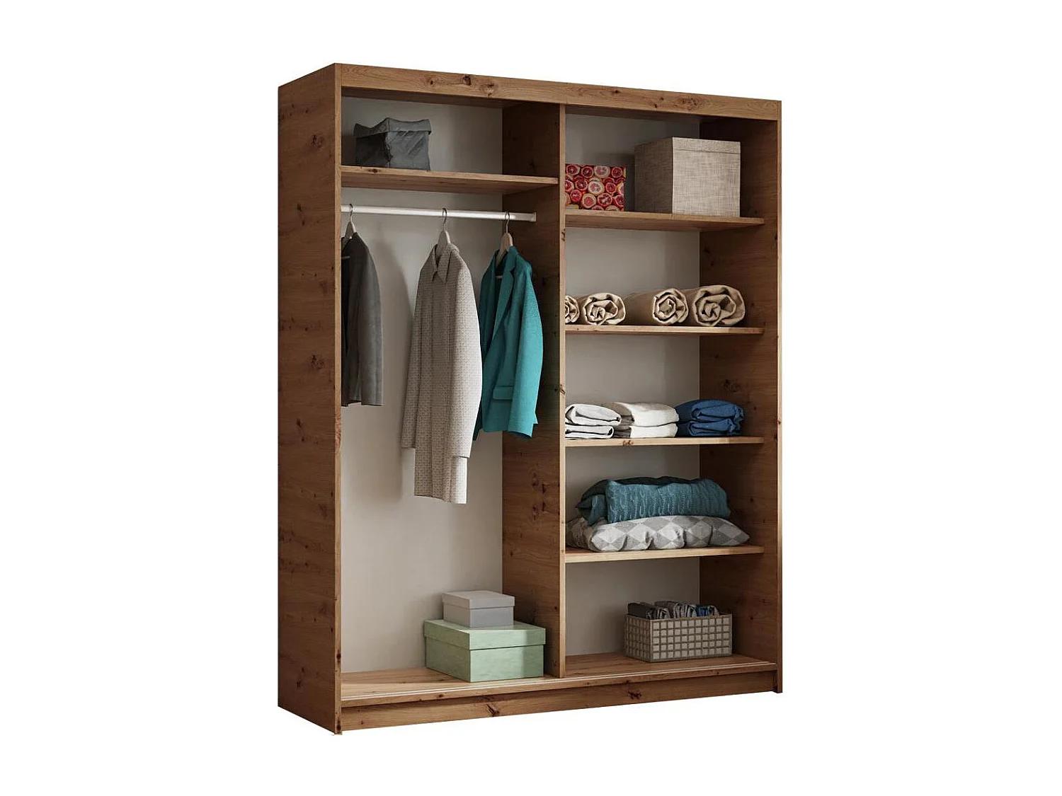 ARMOIRE A PORTES FERMÉES Hela 120/205/60 2 portes chêne Artisan/blanc avec miroir