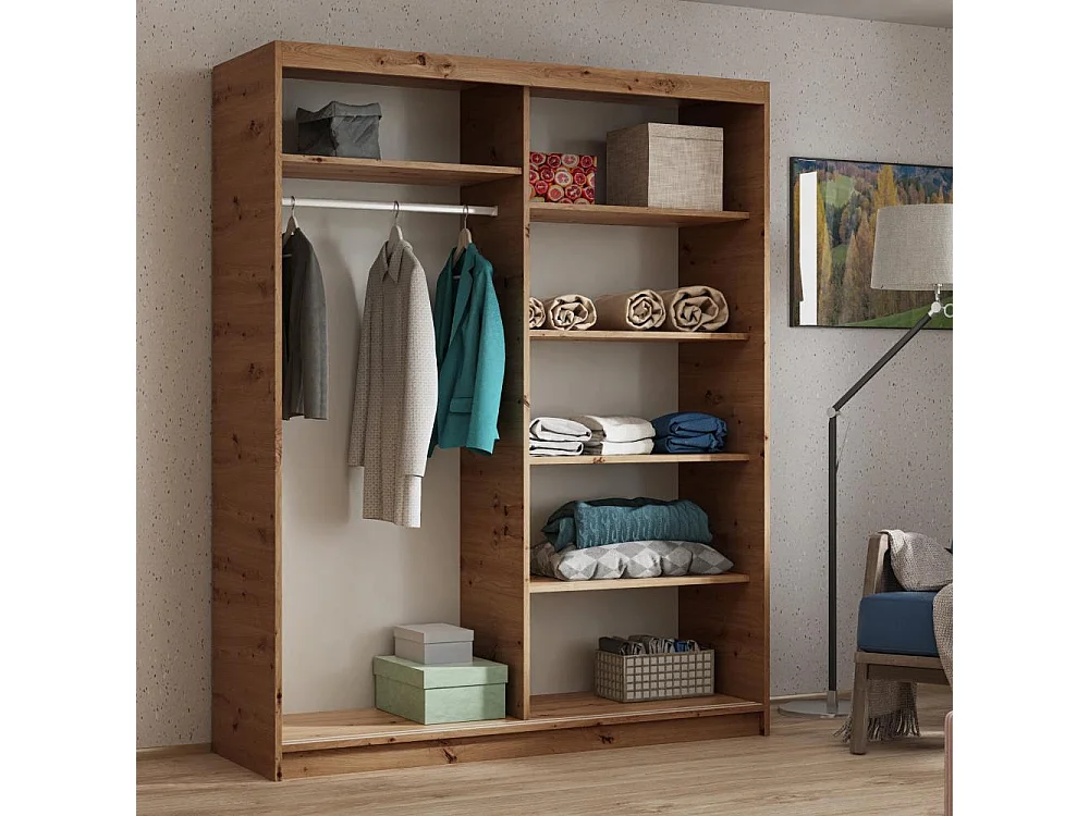 ARMOIRE A PORTES FERMÉES Hela 120/205/60 2 portes chêne Artisan/blanc avec miroir