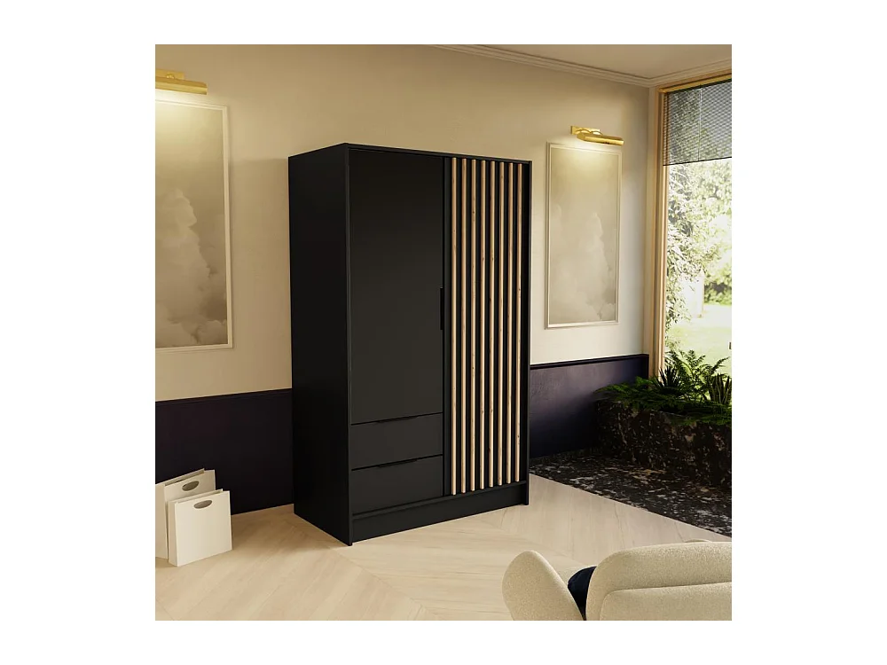 DREHTÜRENSCHRANK Nero 100/51/200 cm mit Lamellen schwarz