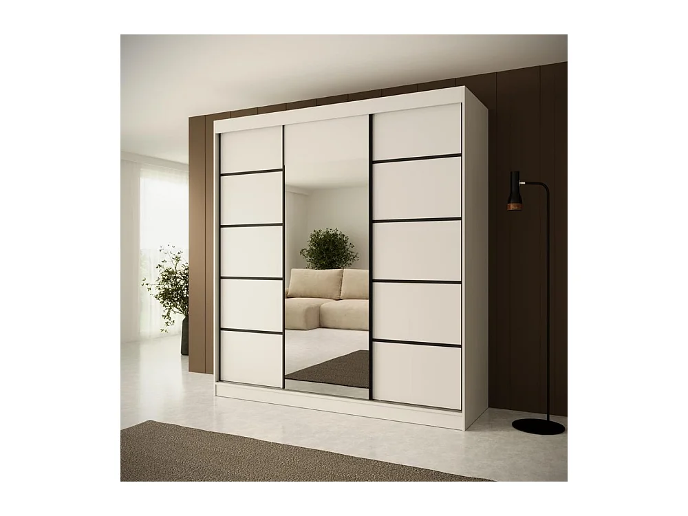 ARMOIRE A PORTES FERMÉES Monica 200/215/61 3 portes blanc+noir avec miroir
