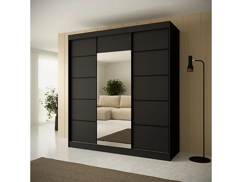 Hangkast Monica 200/215/61 3-deurs zwart met spiegel