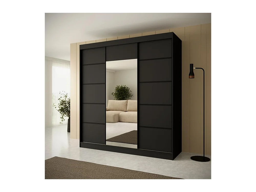 ARMOIRE A PORTES FERMÉES Monica 200/215/61 3 portes noir avec miroir