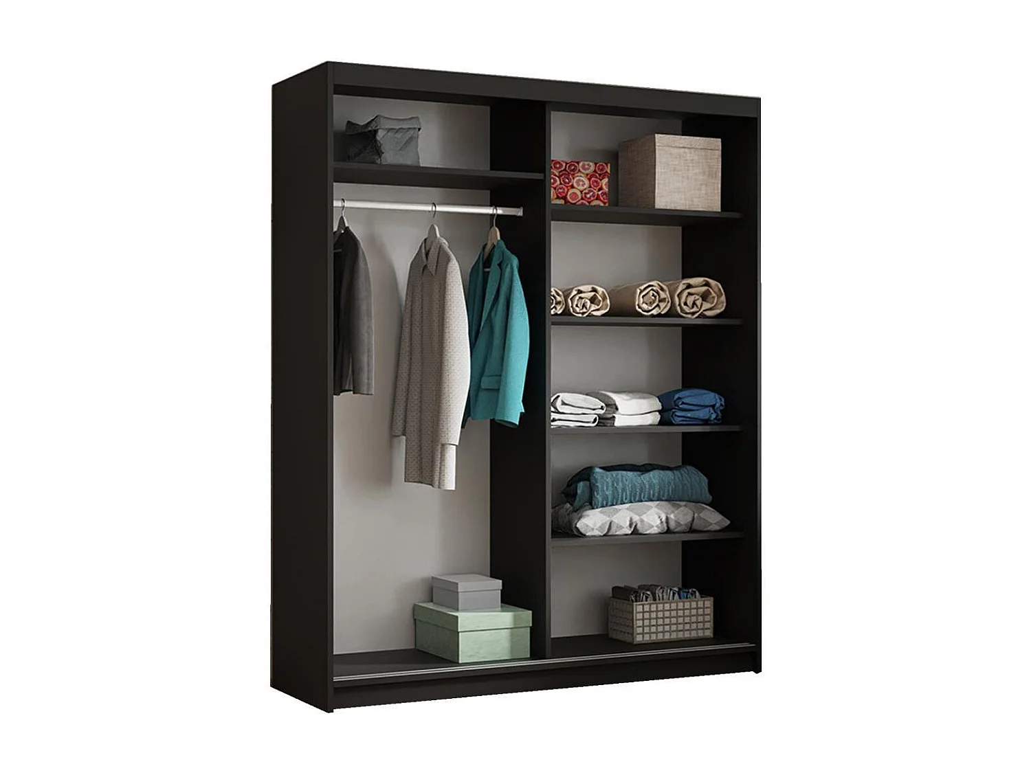 ARMOIRE A PORTES FERMÉES Hela 100/205/60 2 portes noir avec miroir