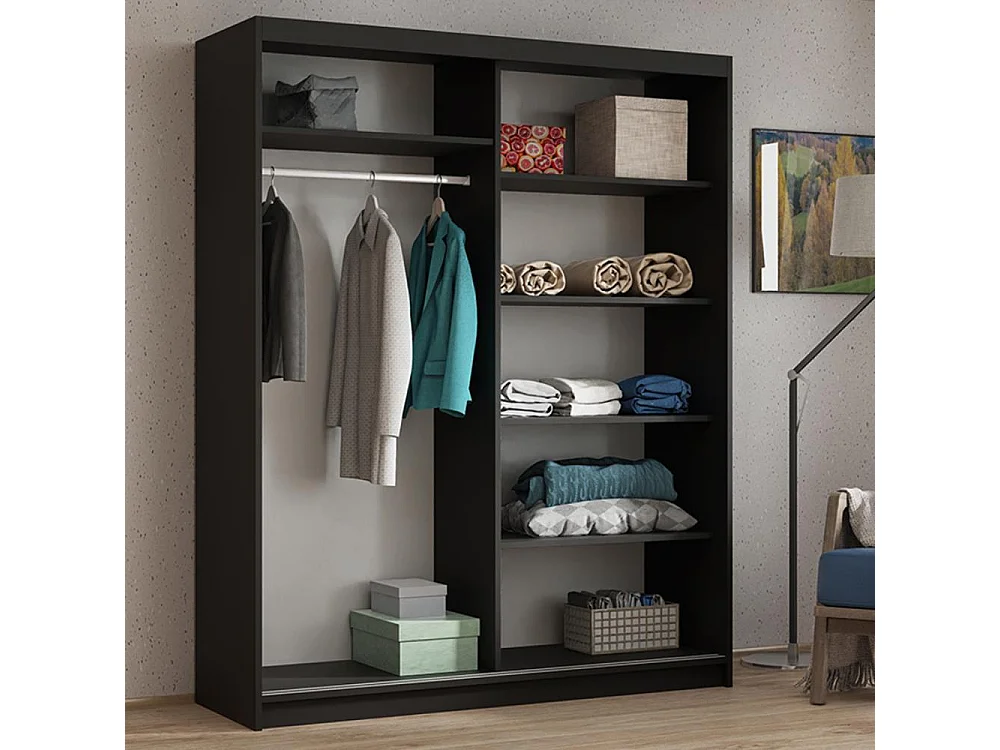 ARMOIRE A PORTES FERMÉES Hela 100/205/60 2 portes noir avec miroir