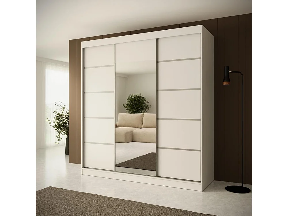 Hangkast Monica 200/215/61 3-deurs wit+zilver met spiegel