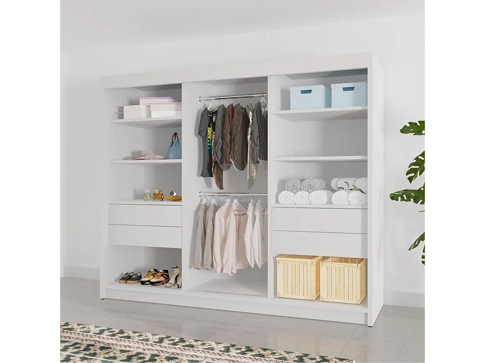 Hangkast Monica 200/215/61 3-deurs wit+zilver met spiegel