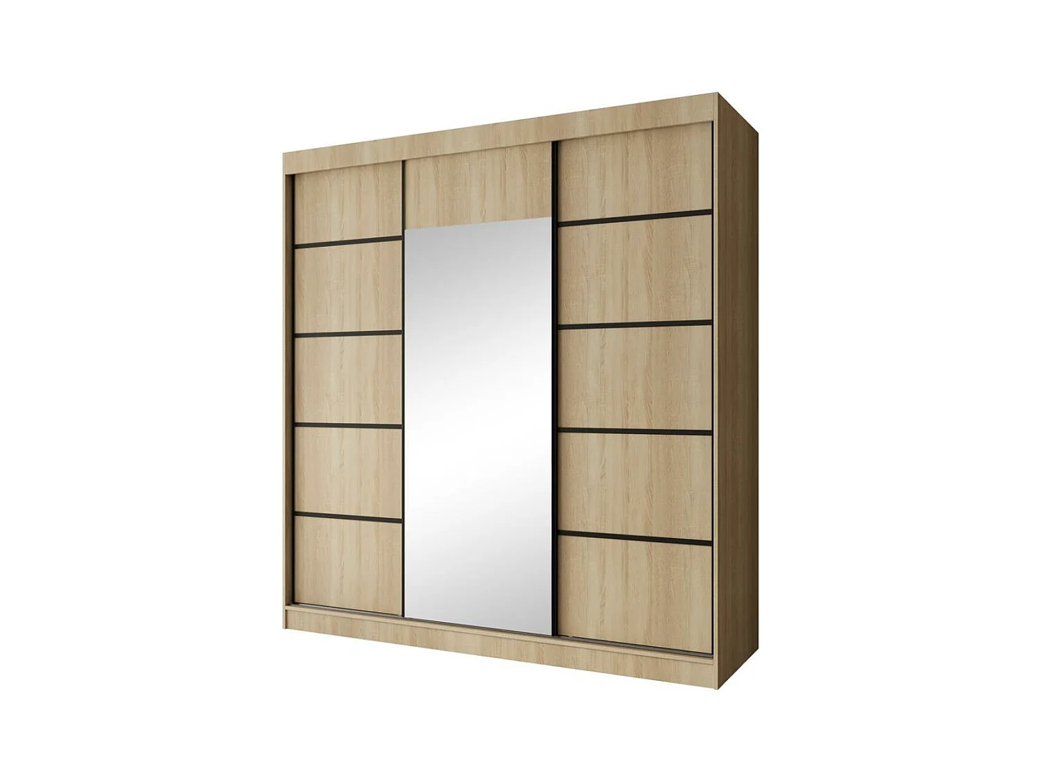 ARMOIRE A PORTES FERMÉES Monica 200/215/61 3 portes chêne sonoma+noir avec miroir