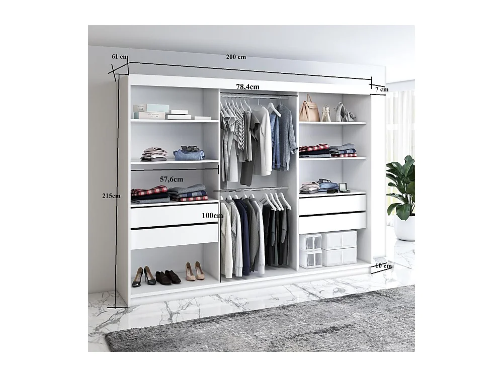 ARMOIRE A PORTES FERMÉES Monica 200/215/61 3 portes chêne sonoma+noir avec miroir