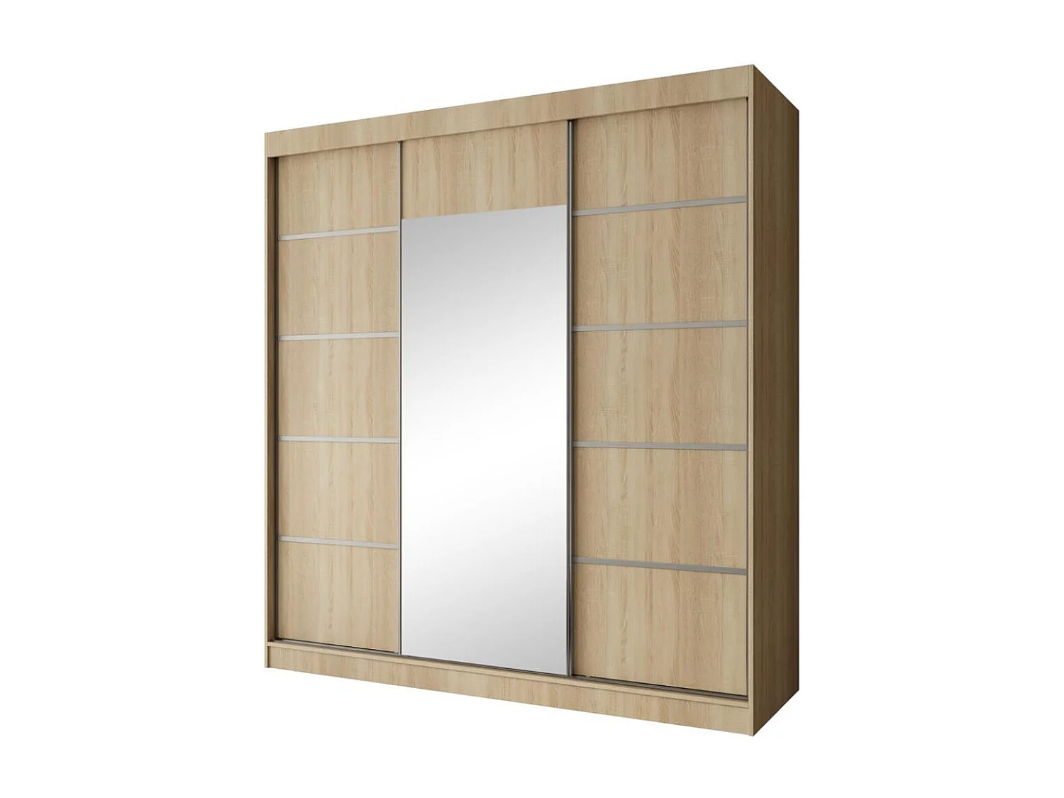 SCHWEBETÜRENSCHRANK Monica 200/215/61 3-türig eiche sonoma+silber mit Spiegel