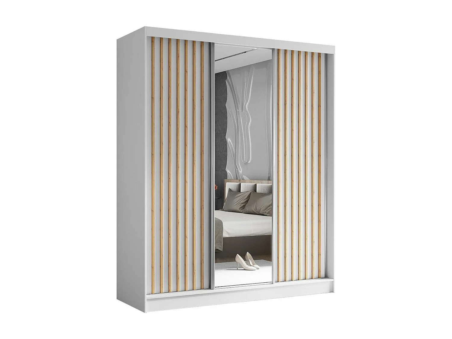 ARMOIRE A PORTES FERMÉES Helix 180/216/61 blanc+chêne artisan avec insert à tiroirs