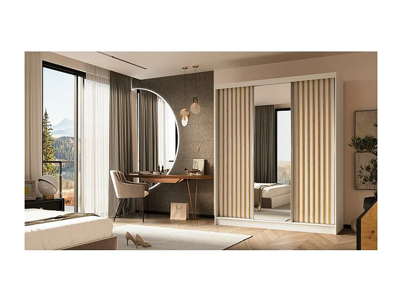 ARMOIRE A PORTES FERMÉES Helix 180/216/61 blanc+chêne artisan avec insert à tiroirs