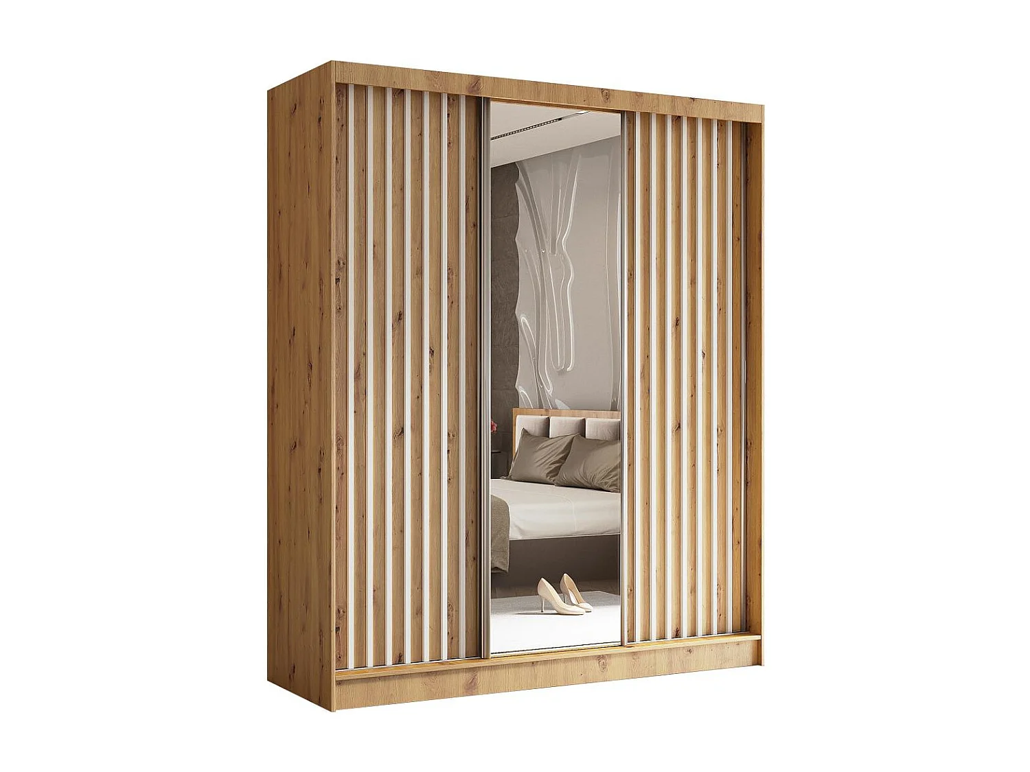 SCHWEBETÜRENSCHRANK Helix 180/216/61 eiche artisan+weiß mit Schubladeneinsatz