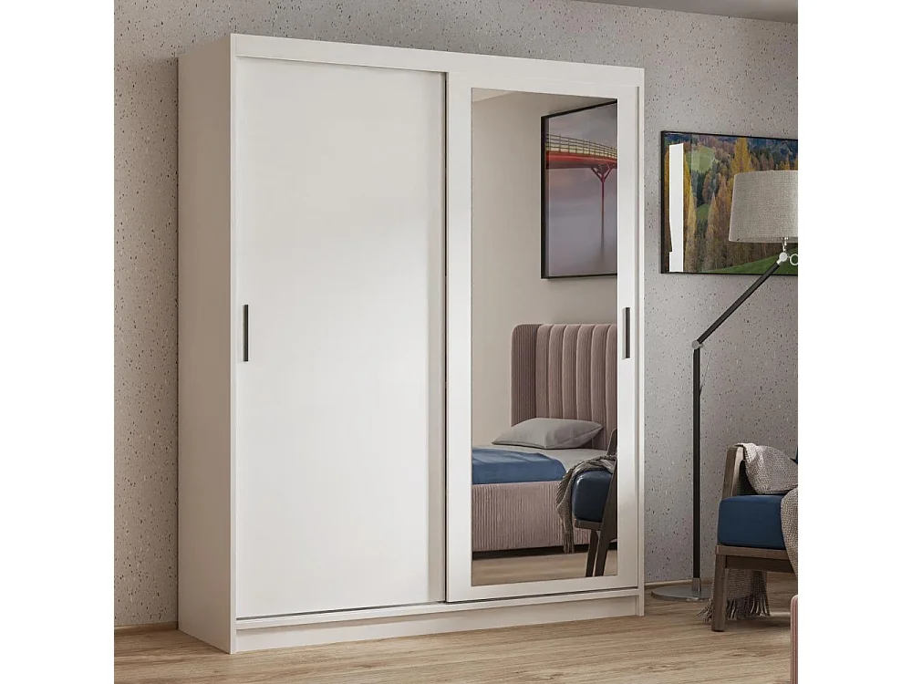 ARMOIRE A PORTES FERMÉES Hela 120/205/60 2 portes blanc avec miroir