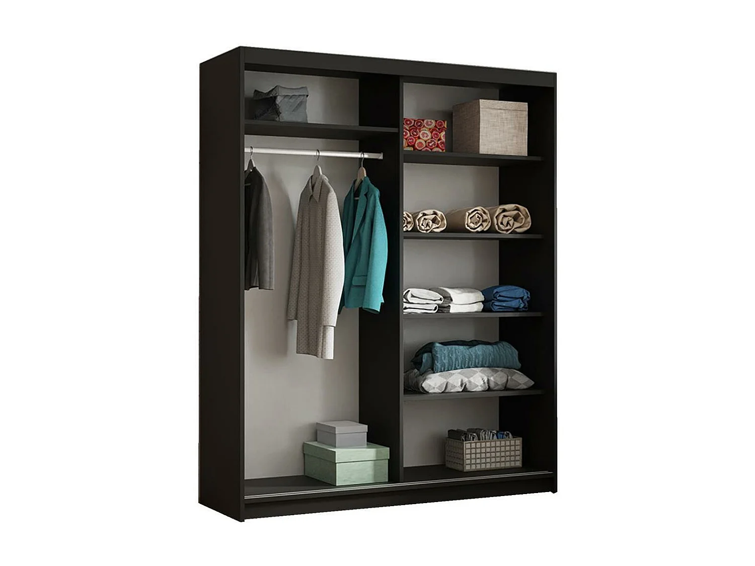 ARMOIRE A PORTES FERMÉES Hela 120/205/60 2 portes noir avec miroir