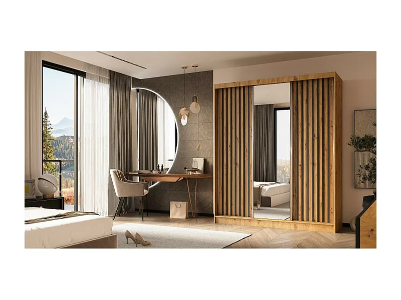 ARMOIRE À PORTES FERMÉES Helix 180/216/61 chêne artisan+noir avec insert à tiroirs