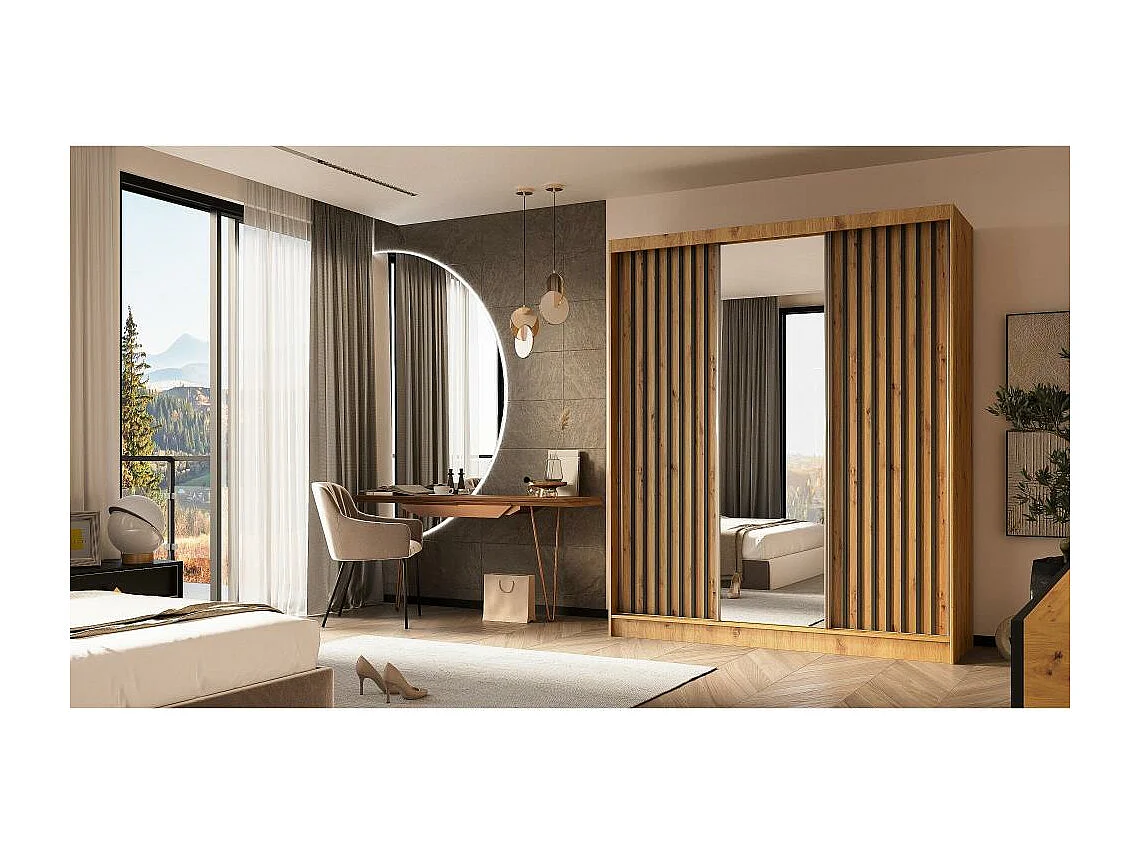 SCHWEBETÜRENSCHRANK Helix 180/216/61 eiche artisan+schwarz mit Schubladeneinsatz