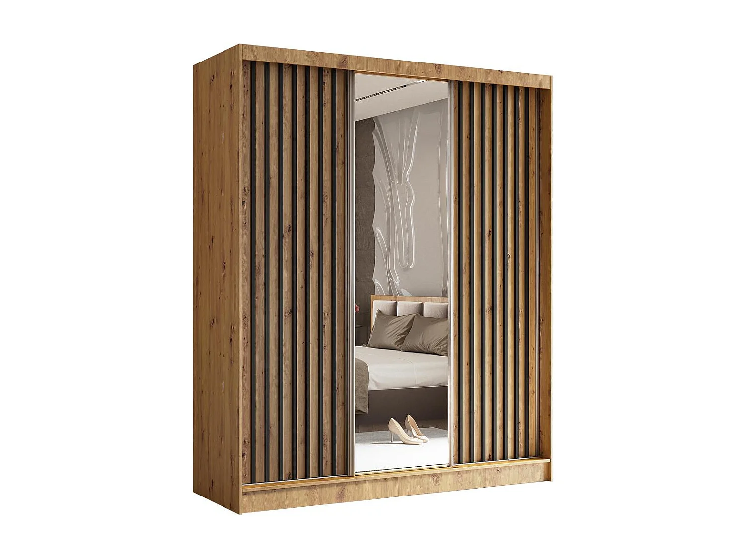 SCHWEBETÜRENSCHRANK Helix 180/216/61 eiche artisan+schwarz mit Schubladeneinsatz