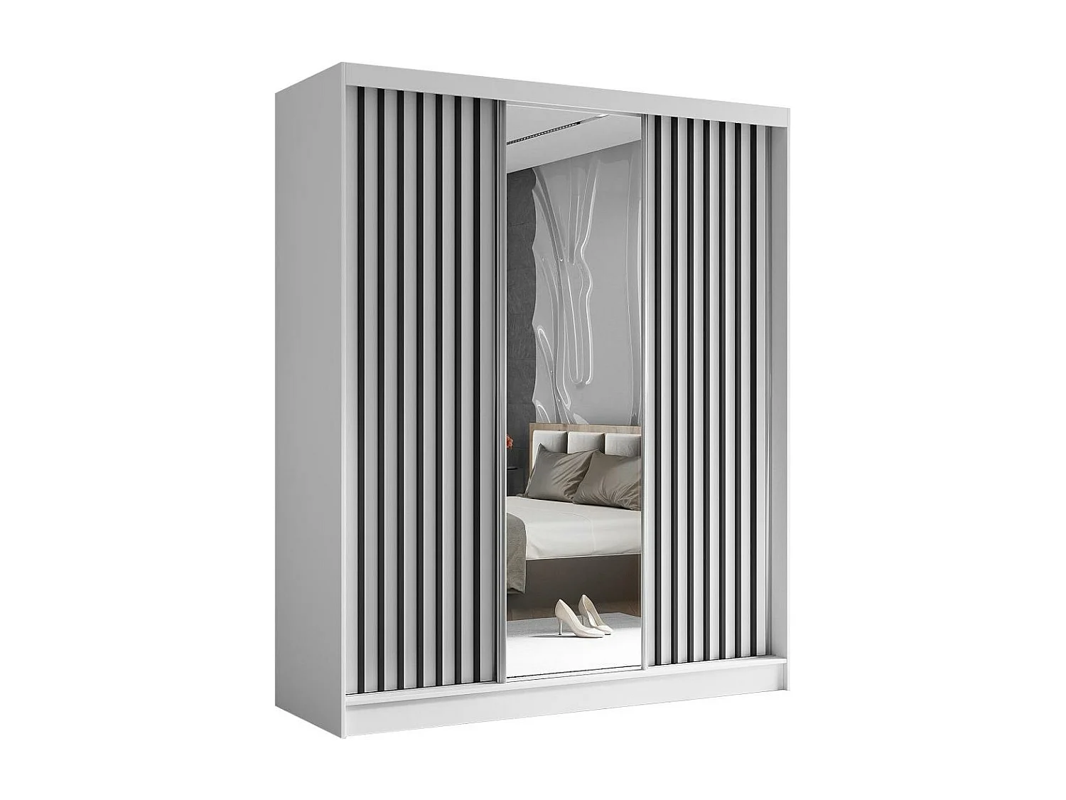 ARMOIRE A PORTES FERMÉES Helix 180/216/61 blanc+noir avec insert de tiroir