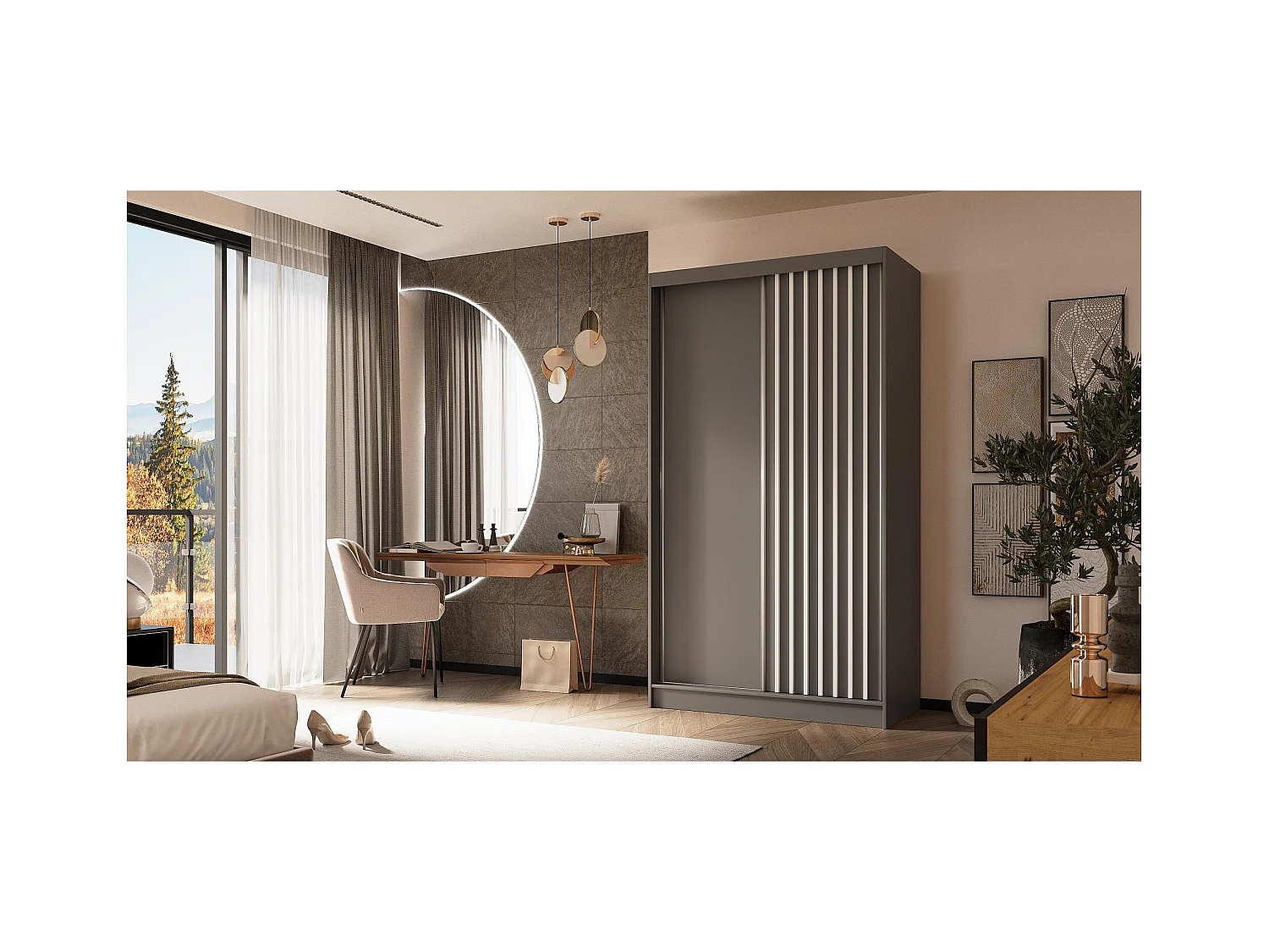 SCHWEBETÜRENSCHRANK Helios 120/216/61 grau+weiß mit Schubladen