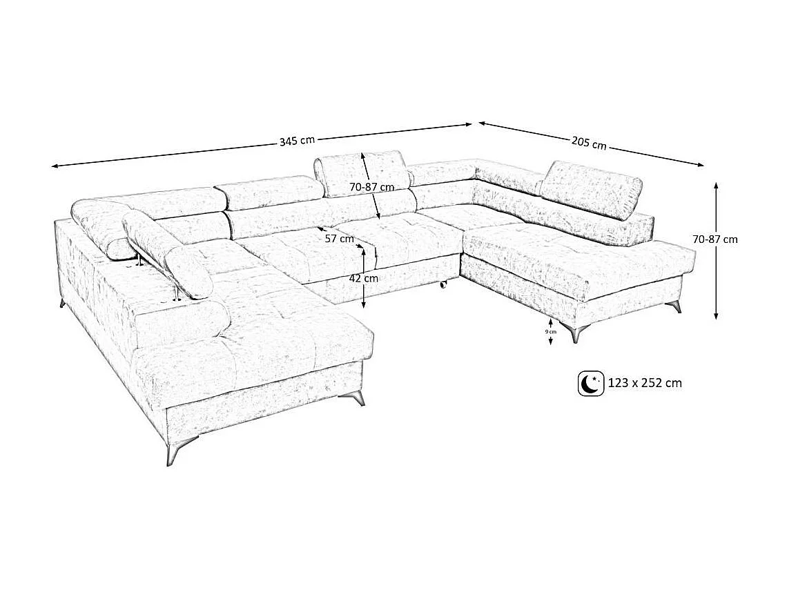 CANAPE Sorento U avec fonction sommeil gris