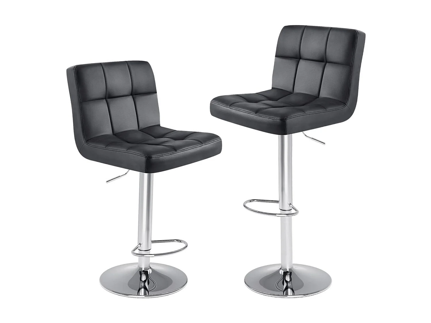 Barkrukken, barstoelen met rugleuning, draaibare barkruk in hoogte verstelbaar, PU, zwart, set van 2