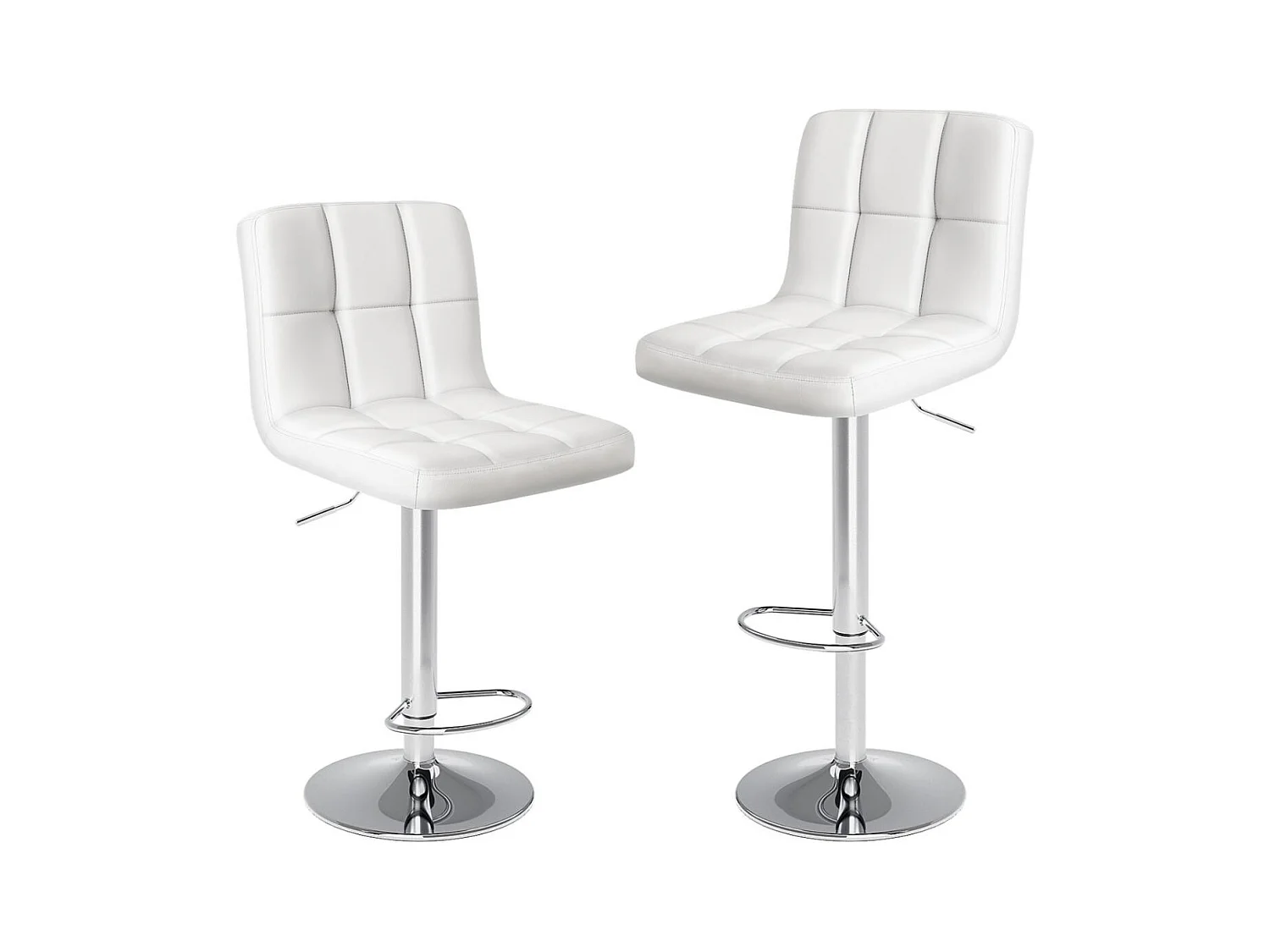 Tabourets de bar, tabourets de bar de comptoir avec dossier, tabouret de bar pivotant réglable en hauteur, en polyuréthane, blanc, ensemble de 2