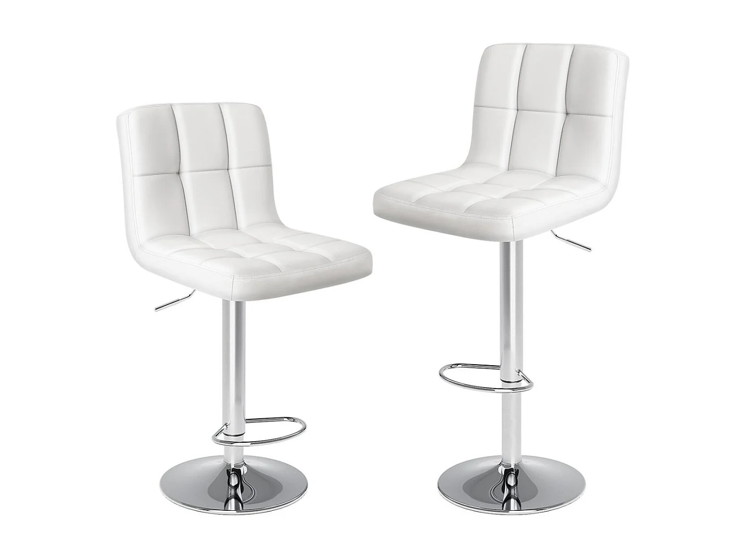 Tabourets de bar, tabourets de bar de comptoir avec dossier, tabouret de bar pivotant réglable en hauteur, en polyuréthane, blanc, ensemble de 2