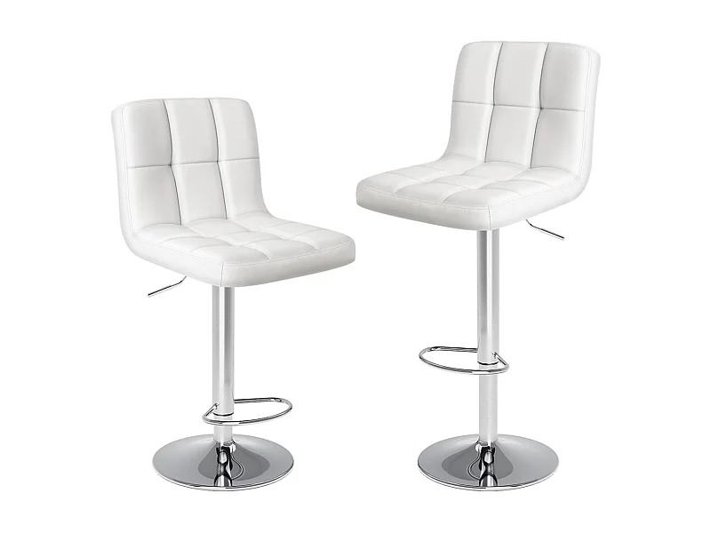 Tabourets de bar, tabourets de bar de comptoir avec dossier, tabouret de bar pivotant réglable en hauteur, en polyuréthane, blanc, ensemble de 2