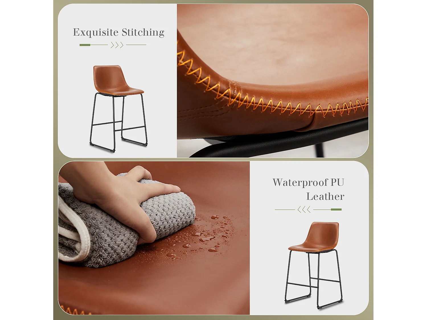 Tabourets de bar, Tabourets de bar avec pieds et repose-pieds en métal,Chaises de salle à manger,Sans bras