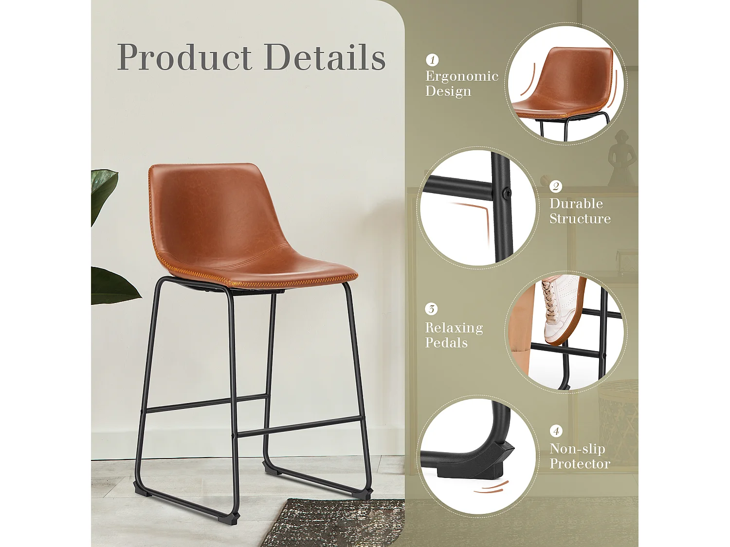 Tabourets de bar, Tabourets de bar avec pieds et repose-pieds en métal,Chaises de salle à manger,Sans bras