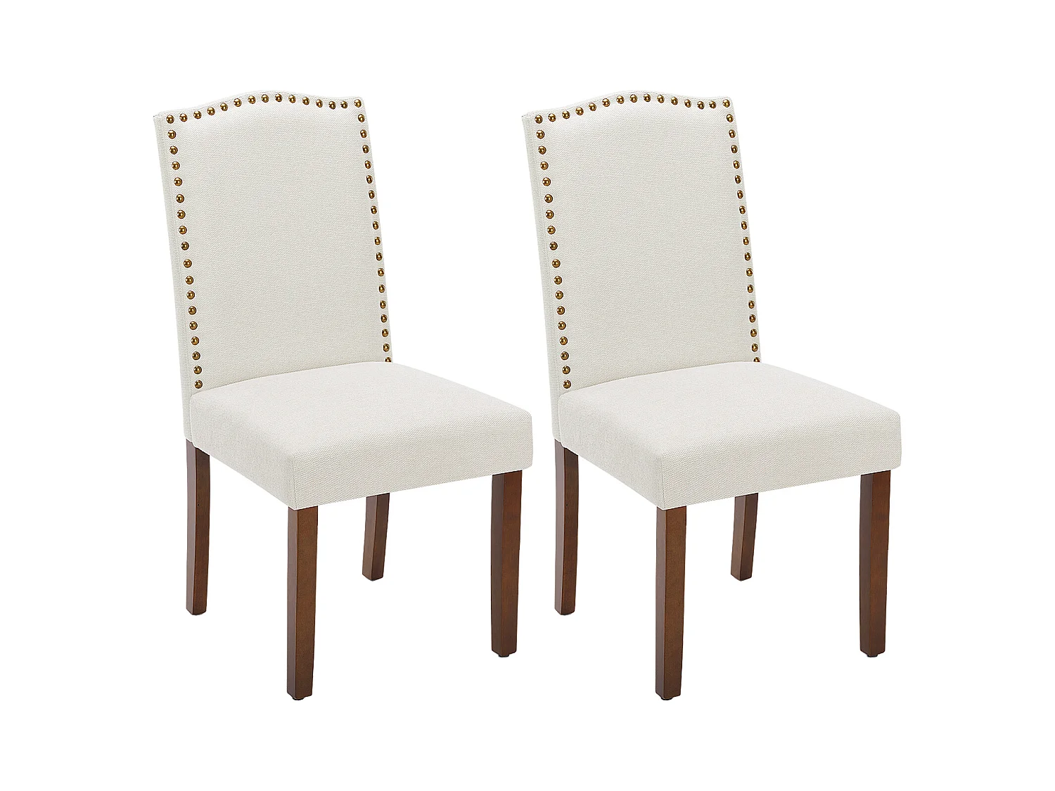Chaises de salle à manger avec tapisserie, garniture de clous et pieds en bois, sans bras, tissu, beige