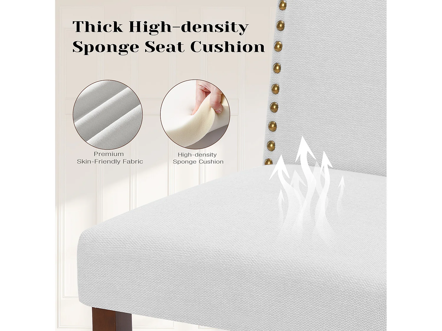 Eetkamerstoelen met bekleding,spijkerkop en houten poten,Armloos,stof,grijs