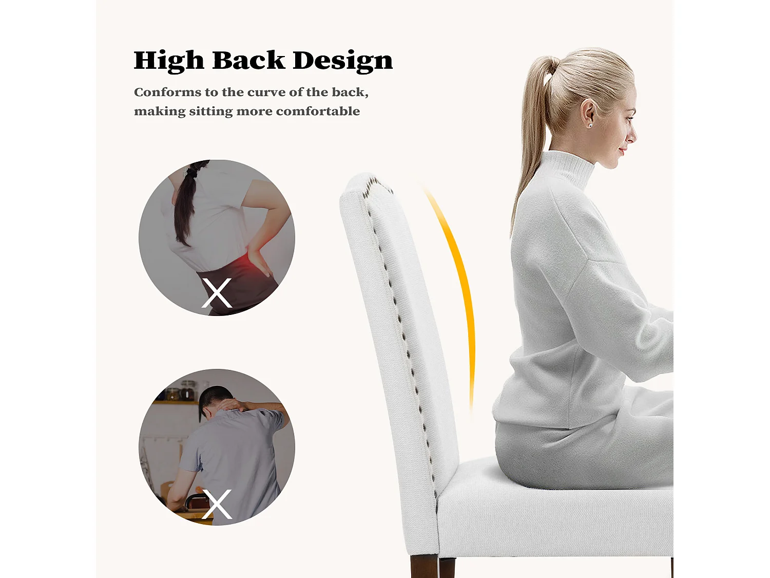 Eetkamerstoelen met bekleding,spijkerkop en houten poten,Armloos,stof,grijs